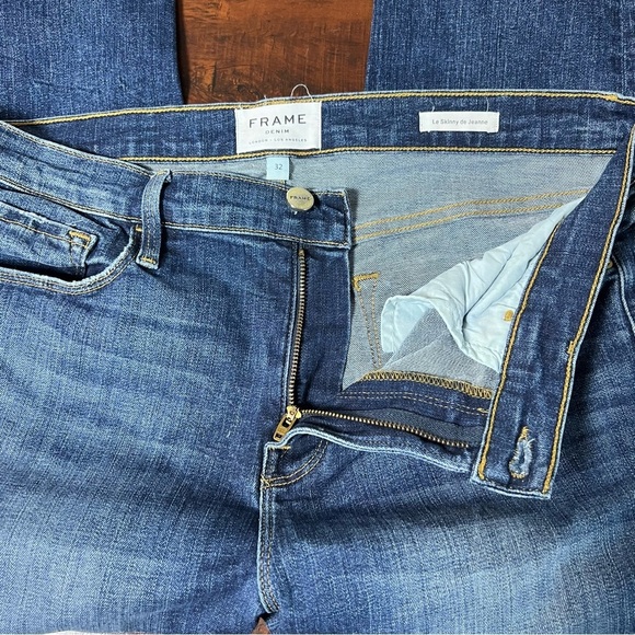 FRAME Denim Le Skinny De Jeanne Meyer Wash Jeans High Rise Raw Hem Size 32 - Picture 6 of 13
